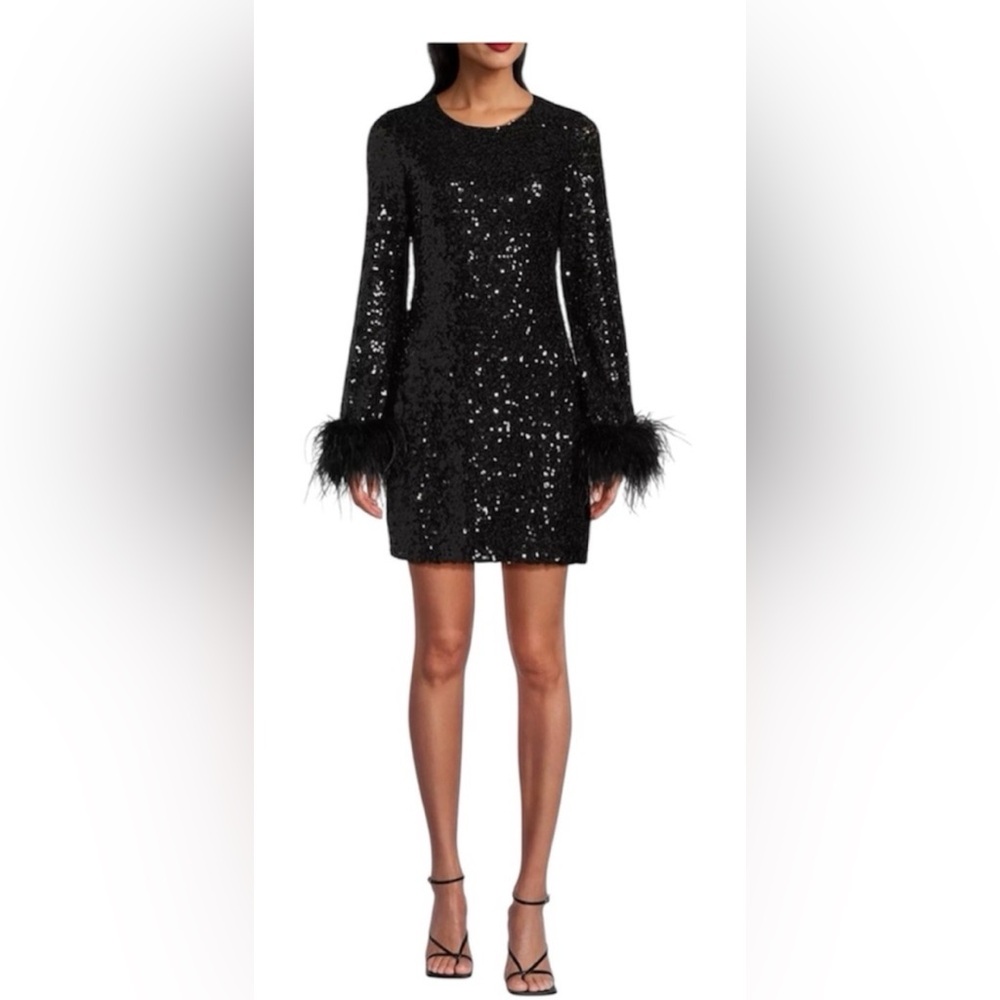 Hutch | Women’s Aria Sequin Black Mini Dress Feather Details Size XL